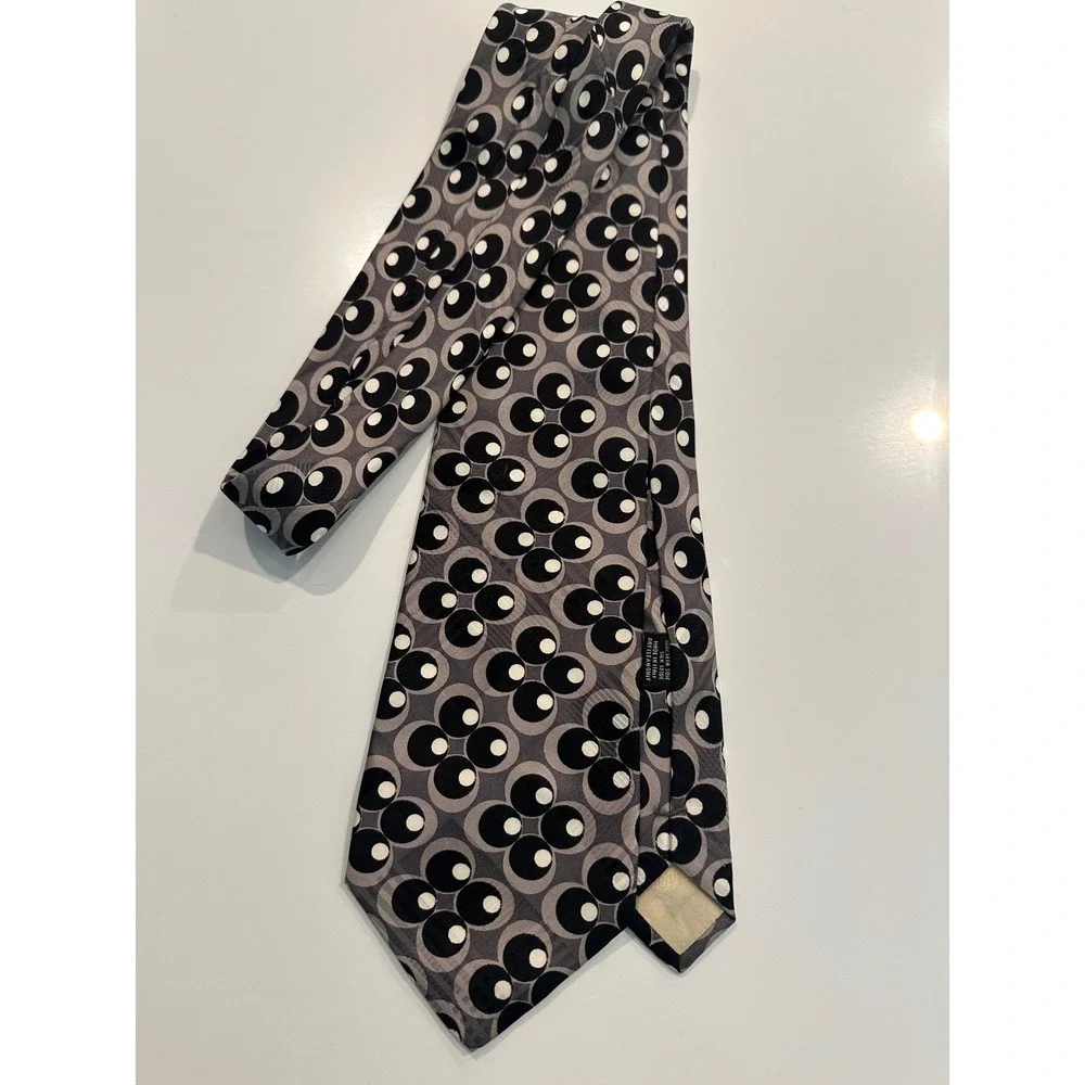 Maus & Hoffman Mens Silk Tie Italy Geometric Floral Grey Black White 3.75